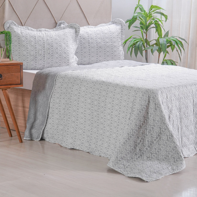 Kit Cobre Leito Colcha Casal Padrão 3 Peças Boutis Estampada Dupla Face Attuale