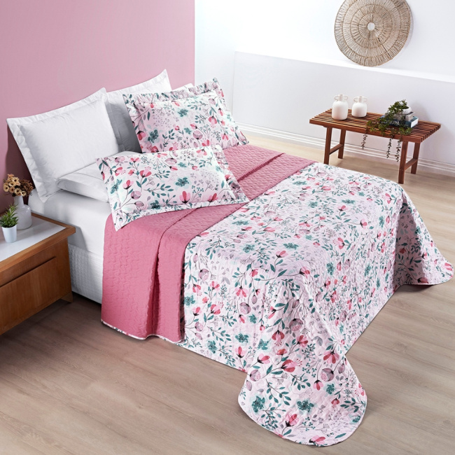 Kit Cobre Leito Colcha King 3 Peças 200 Fios Avere Dupla Face Bothanica