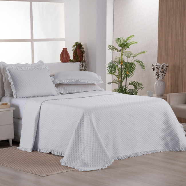 Kit Cobre Leito Colcha King 3 Peças Amore Matelado Dupla Face Branco