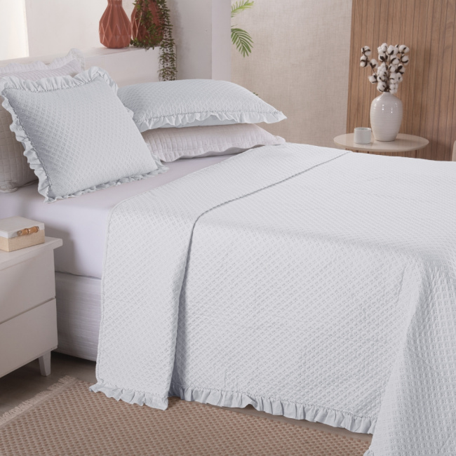 Kit Cobre Leito Colcha King 3 Peças Amore Matelado Dupla Face Branco