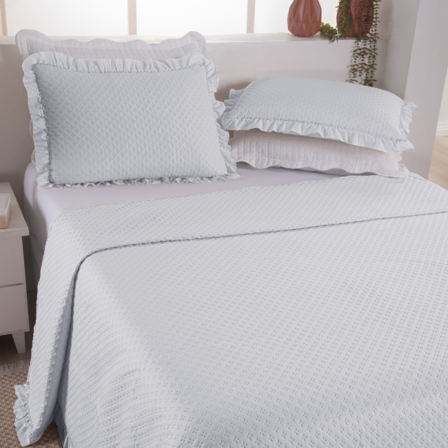 Kit Cobre Leito Colcha King 3 Peças Amore Matelado Dupla Face Branco