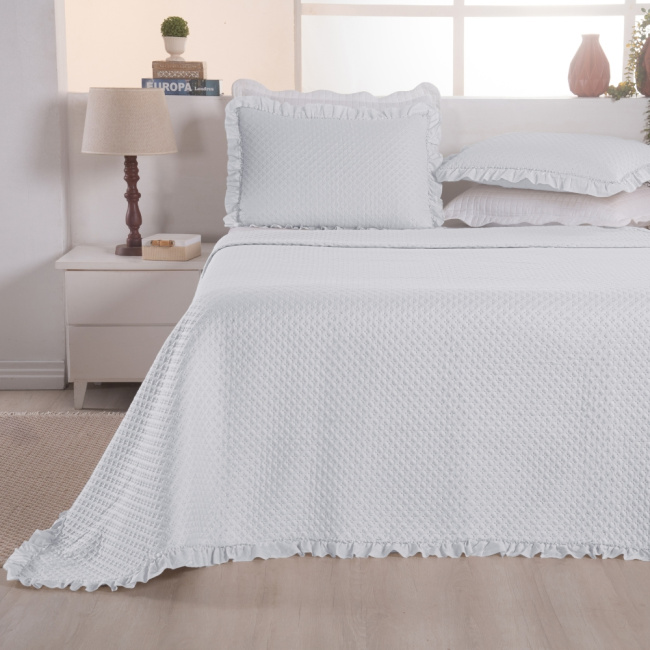 Kit Cobre Leito Colcha King 3 Peças Amore Matelado Dupla Face Branco