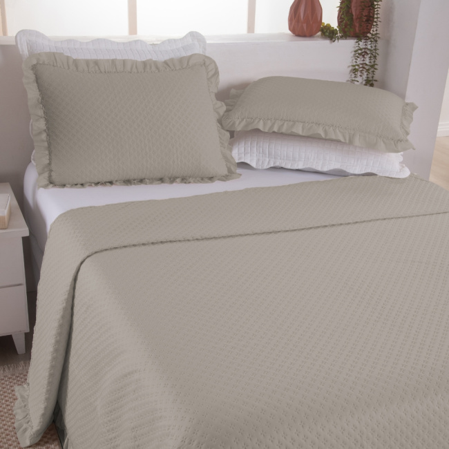 Kit Cobre Leito Colcha King 3 Peças Amore Matelado Dupla Face Cáqui