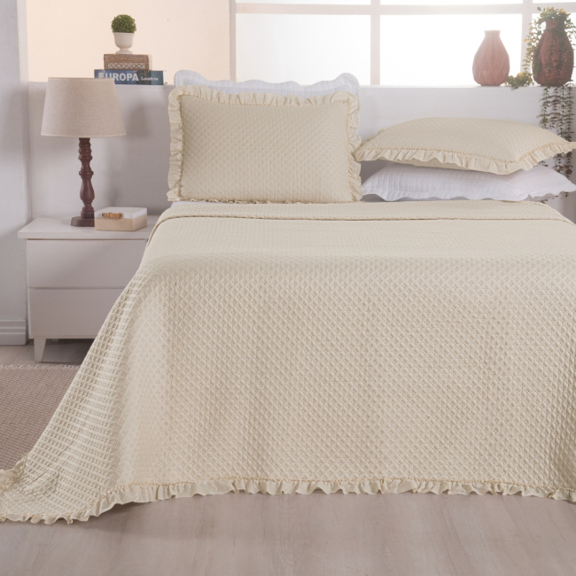 Kit Cobre Leito Colcha King 3 Peças Amore Matelado Dupla Face Palha