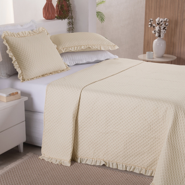 Kit Cobre Leito Colcha King 3 Peças Amore Matelado Dupla Face Palha