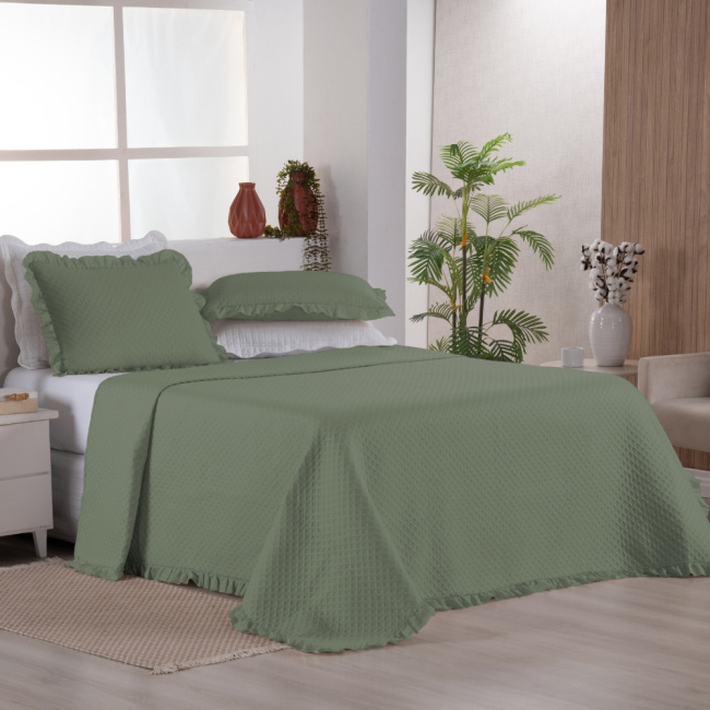 Kit Cobre Leito Colcha King 3 Peças Amore Matelado Dupla Face Verde