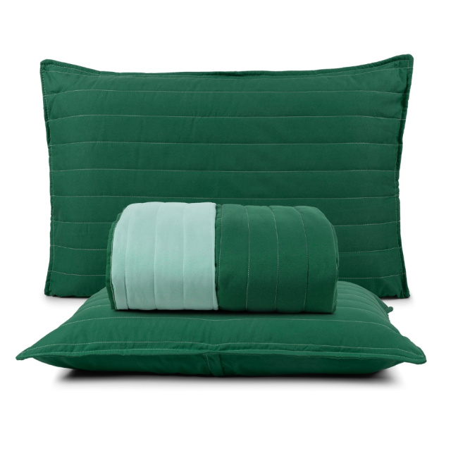 Kit Cobre Leito Colcha King 3 Peças Colors Dupla Face 200 Fios Matelassê Esmeralda/Verde Claro