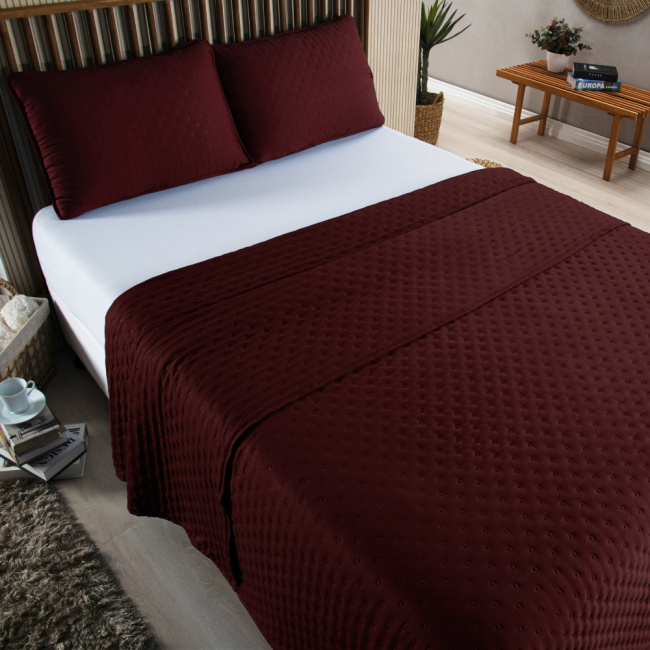 Kit Cobre Leito Colcha King 3 Peças Matelado Dupla Face Dots 300 Fios Azul Vinho