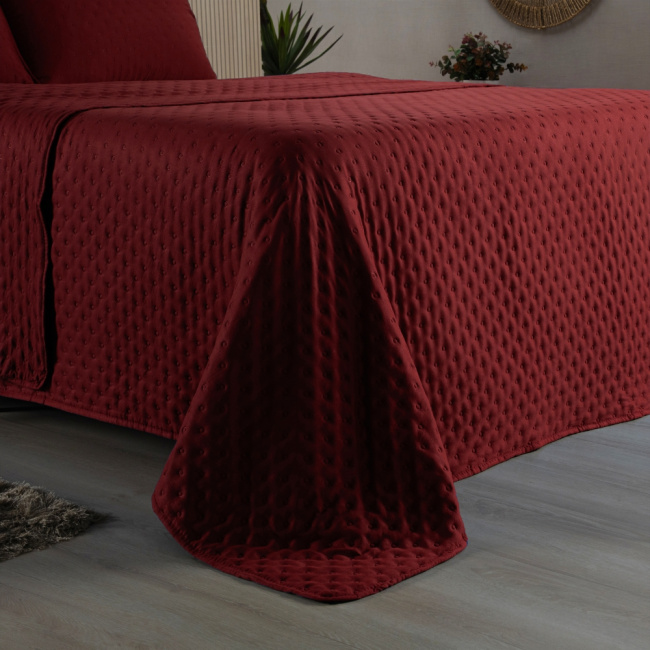 Kit Cobre Leito Colcha King 3 Peças Matelado Dupla Face Dots 300 Fios Vinho