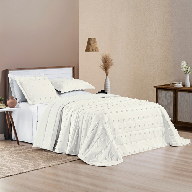 Kit Cobre Leito Colcha King 3 Peças Micro Percal 300 Fios Poppy Dupla Face Off White