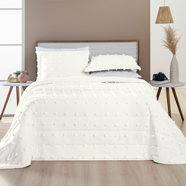 Kit Cobre Leito Colcha King 3 Peças Micro Percal 300 Fios Poppy Dupla Face Off White