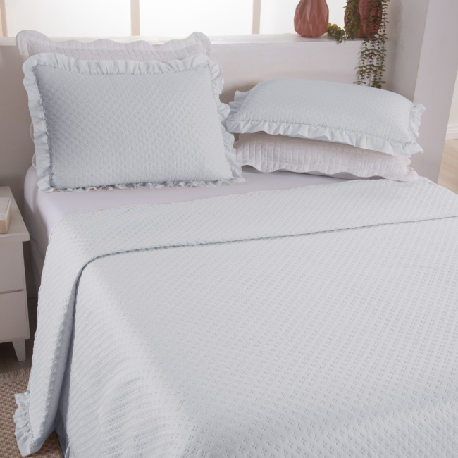 Kit Cobre Leito Colcha Queen 3 Peças Amore Matelado Dupla Face Branco