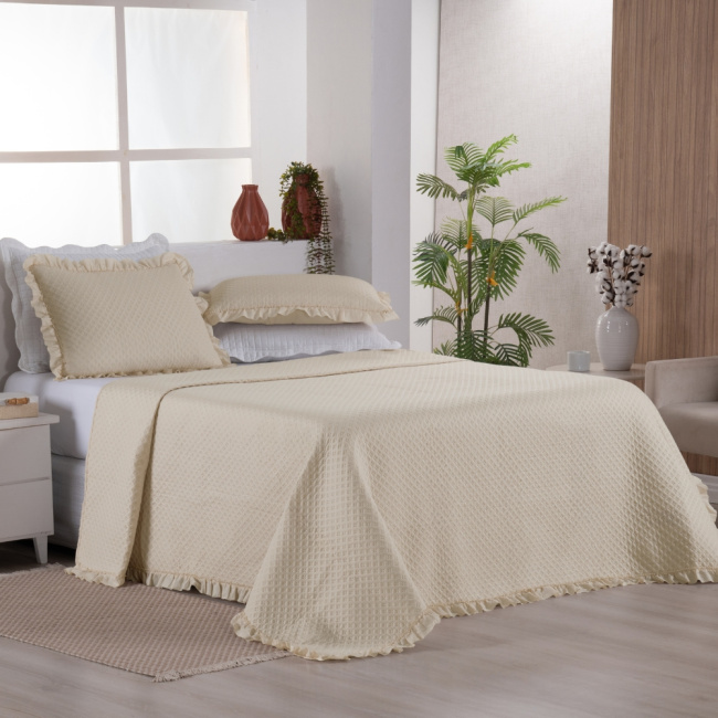 Kit Cobre Leito Colcha Queen 3 Peças Amore Matelado Dupla Face Palha