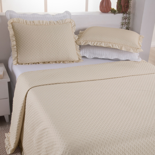 Kit Cobre Leito Colcha Queen 3 Peças Amore Matelado Dupla Face Palha