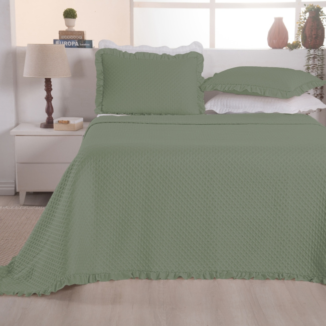 Kit Cobre Leito Colcha Queen 3 Peças Amore Matelado Dupla Face Verde
