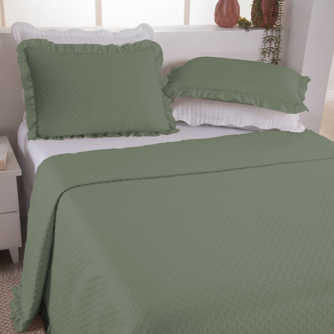 Kit Cobre Leito Colcha Queen 3 Peças Amore Matelado Dupla Face Verde
