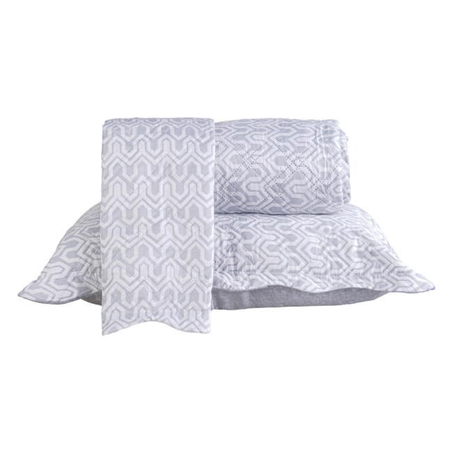 Kit Cobre Leito Colcha Queen 3 Peças Boutis Estampada Dupla Face Attuale