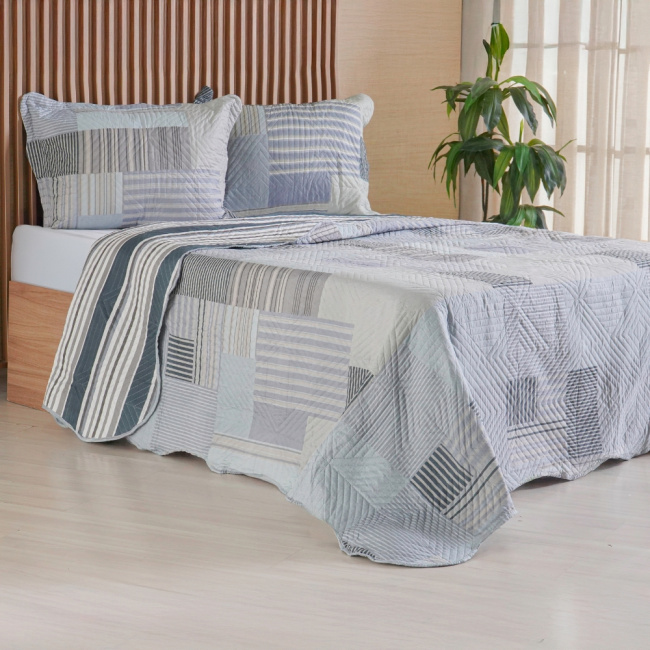 Kit Cobre Leito Colcha Queen 3 Peças Boutis Estampada Dupla Face Riviera