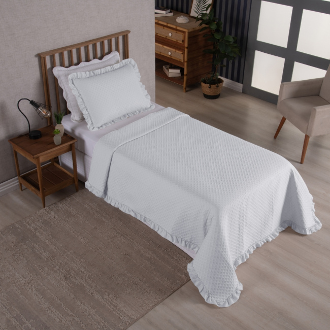 Kit Cobre Leito Colcha Solteiro 2 Peças Amore Matelado Dupla Face Branco