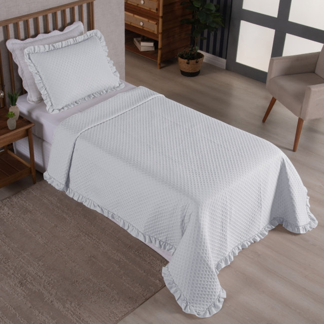 Kit Cobre Leito Colcha Solteiro 2 Peças Amore Matelado Dupla Face Branco