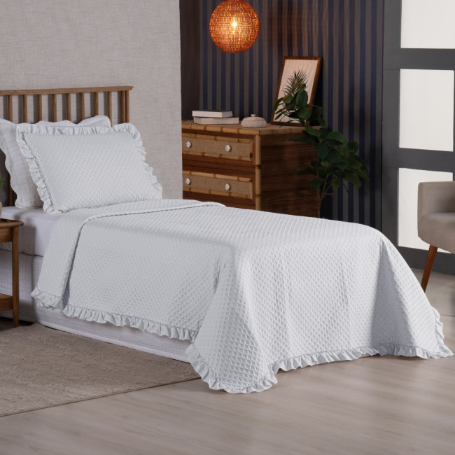 Kit Cobre Leito Colcha Solteiro 2 Peças Amore Matelado Dupla Face Branco