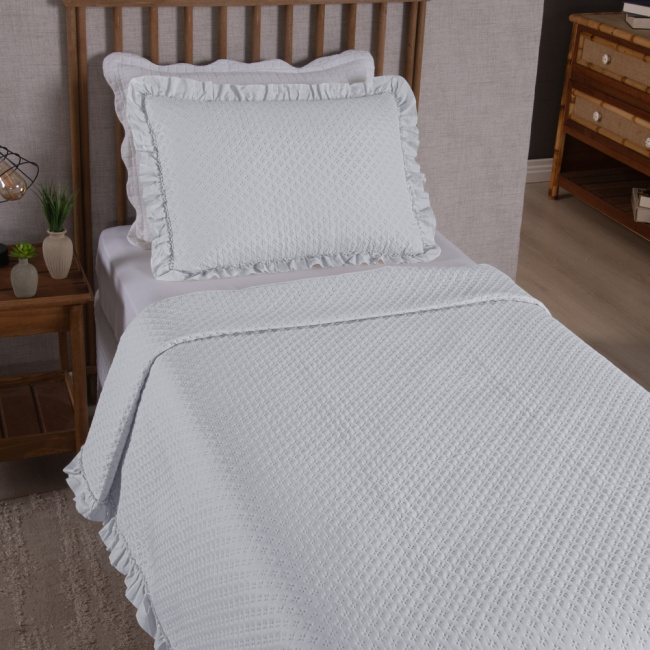 Kit Cobre Leito Colcha Solteiro 2 Peças Amore Matelado Dupla Face Branco