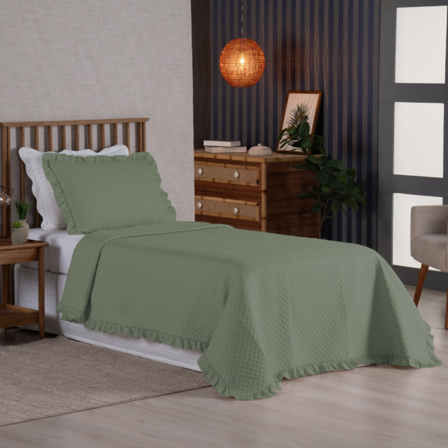 Kit Cobre Leito Colcha Solteiro 2 Peças Amore Matelado Dupla Face Verde