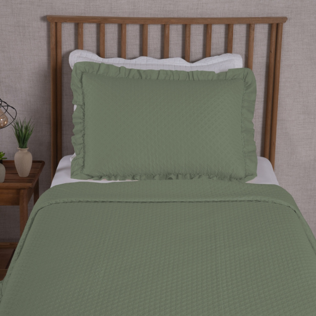 Kit Cobre Leito Colcha Solteiro 2 Peças Amore Matelado Dupla Face Verde