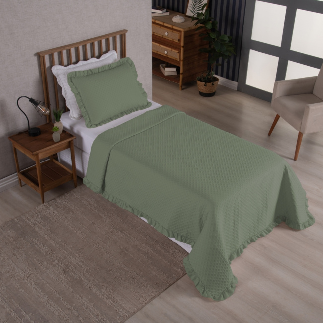 Kit Cobre Leito Colcha Solteiro 2 Peças Amore Matelado Dupla Face Verde