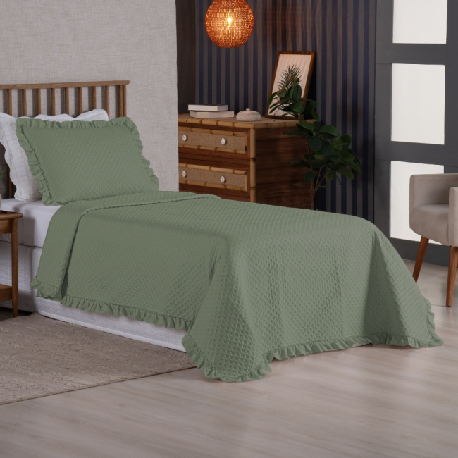 Kit Cobre Leito Colcha Solteiro 2 Peças Amore Matelado Dupla Face Verde