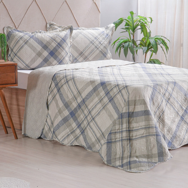 Kit Cobre Leito Colcha Solteiro 2 Peças Boutis Estampada Dupla Face Prisma