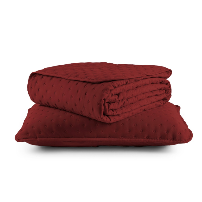 Kit Cobre Leito Colcha Solteiro 2 Peças Matelado Dupla Face Dots 300 Fios Vinho