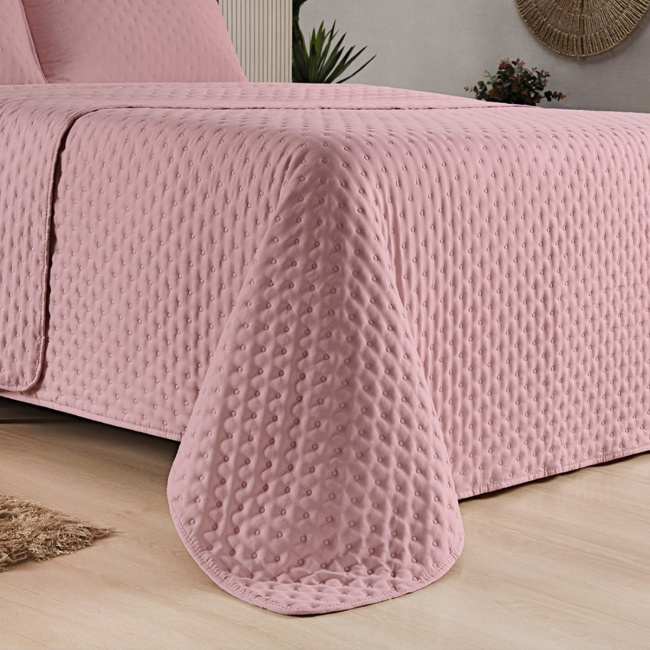 Kit Cobre Leito Colcha Super King 3 Peças Matelado Dupla Face Dots 300 Fios Rosê