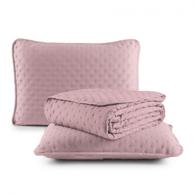 Kit Cobre Leito Colcha Super King 3 Peças Matelado Dupla Face Dots 300 Fios Rosê