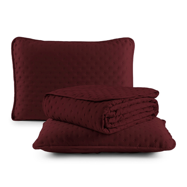 Kit Cobre Leito Colcha Super King 3 Peças Matelado Dupla Face Dots 300 Fios Vinho