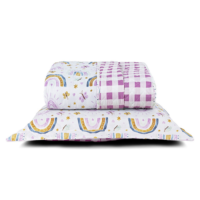 Kit Colcha Cobre Leito 2 Peças Solteiro Colorê Dupla Face Matelassê Arco-Íris
