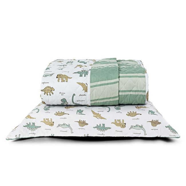Kit Colcha Cobre Leito 2 Peças Solteiro Colorê Dupla Face Matelassê Dino