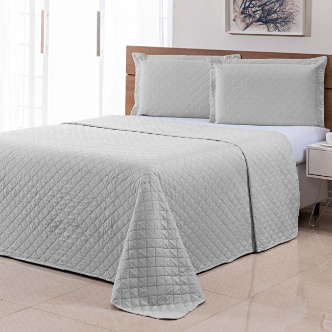 Kit Colcha Cobre Leito 2 Peças Solteiro Matelado Basics Prata