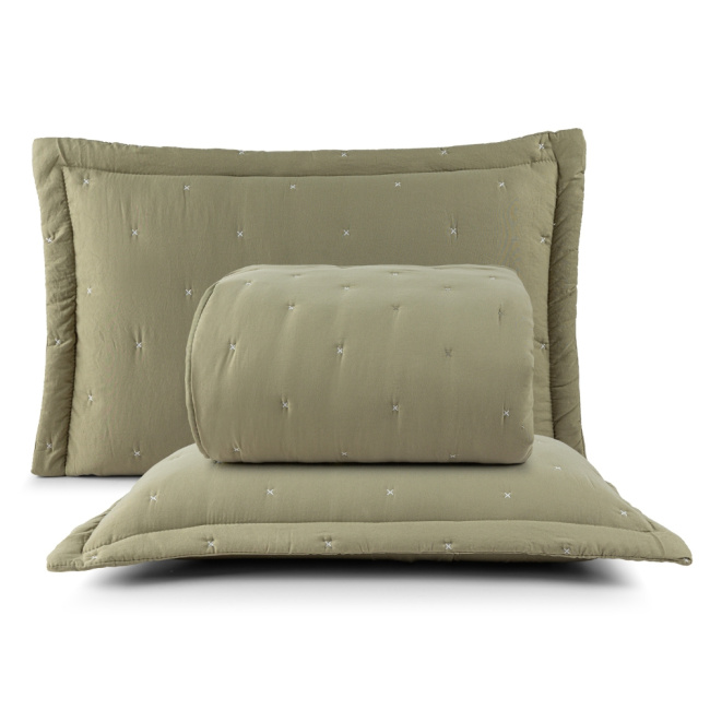 Kit Colcha Cobre Leito 3 Peças King Maxime 300 Fios Matelassê Bordado Oliva