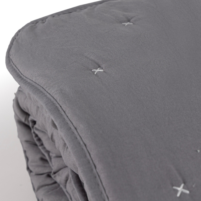 Kit Colcha Cobre Leito 3 Peças Queen Maxime 300 Fios Matelassê Bordado Cinza