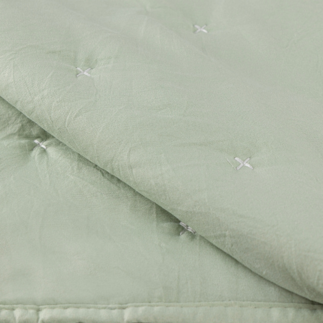 Kit Colcha Cobre Leito 3 Peças Queen Maxime 300 Fios Matelassê Bordado Verde Menta