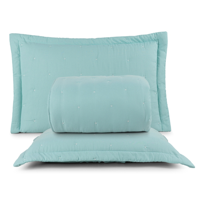 Kit Colcha Cobre Leito 3 Peças Super King Maxime 300 Fios Matelassê Bordado Verde Agua