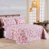 Kit Colcha Cobre Leito Casal 3 Peças 400 Fios Percal Matelassê Dupla Face Premier Estampado Floral Rosa