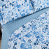 Kit Colcha Cobre Leito Casal 3 Peças 400 Fios Percal Matelassê Dupla Face Estampado Floral Azul