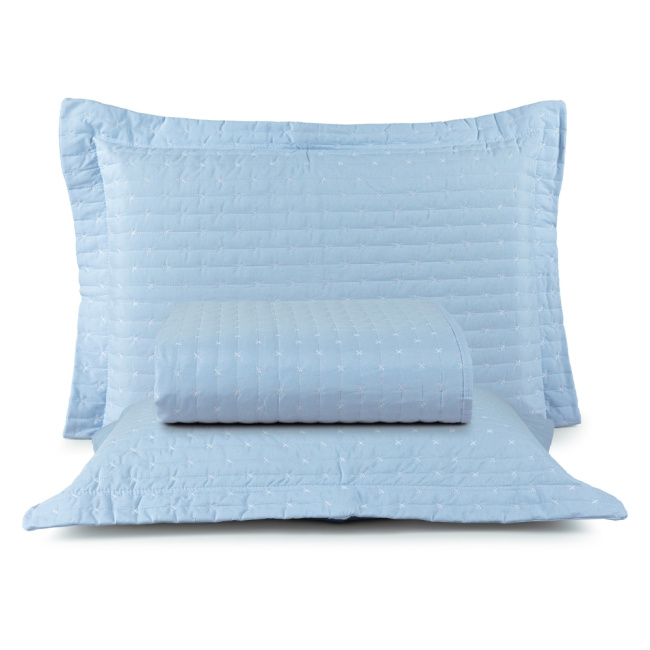 Kit Colcha Cobre Leito Casal 3 Peças Verity 200 Fios Algodão Matelassê Bordado Céu