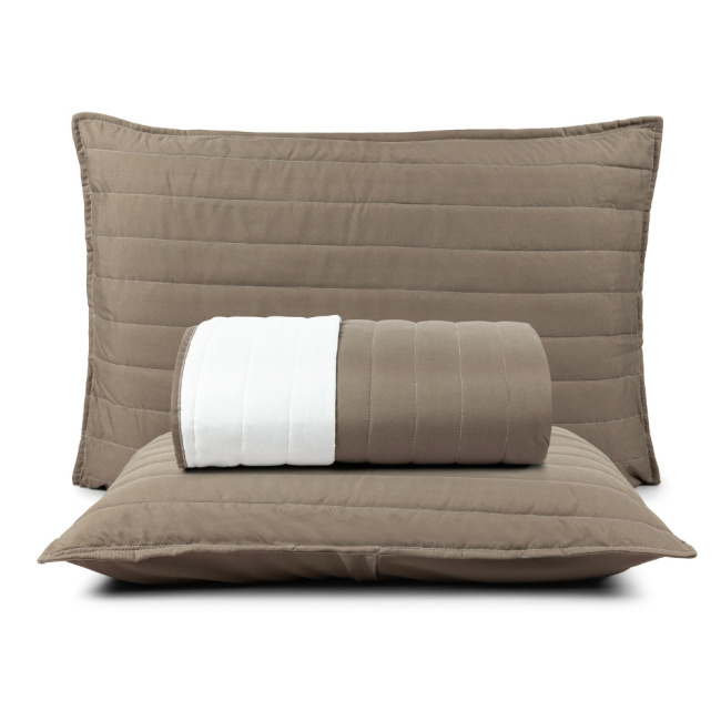 Kit Colcha Cobre Leito Dupla Face 200 Fios Matelassê Colors Cáqui/Palha