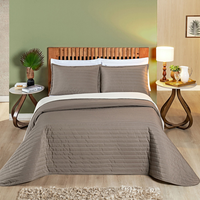 Kit Colcha Cobre Leito Dupla Face 200 Fios Matelassê Colors Cáqui/Palha