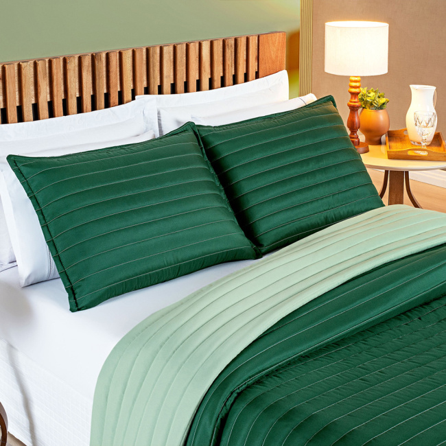 Kit Colcha Cobre Leito Dupla Face 200 Fios Matelassê Colors Esmeralda/Verde Claro