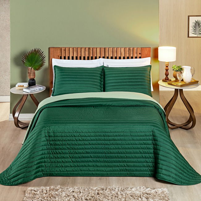 Kit Colcha Cobre Leito Dupla Face 200 Fios Matelassê Colors Esmeralda/Verde Claro