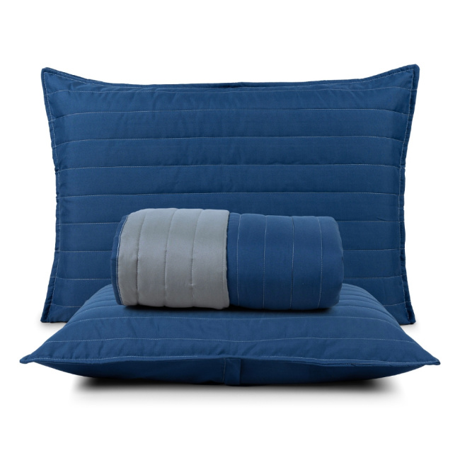 Kit Colcha Cobre Leito Dupla Face 200 Fios Matelassê Colors Marinho/Cinza